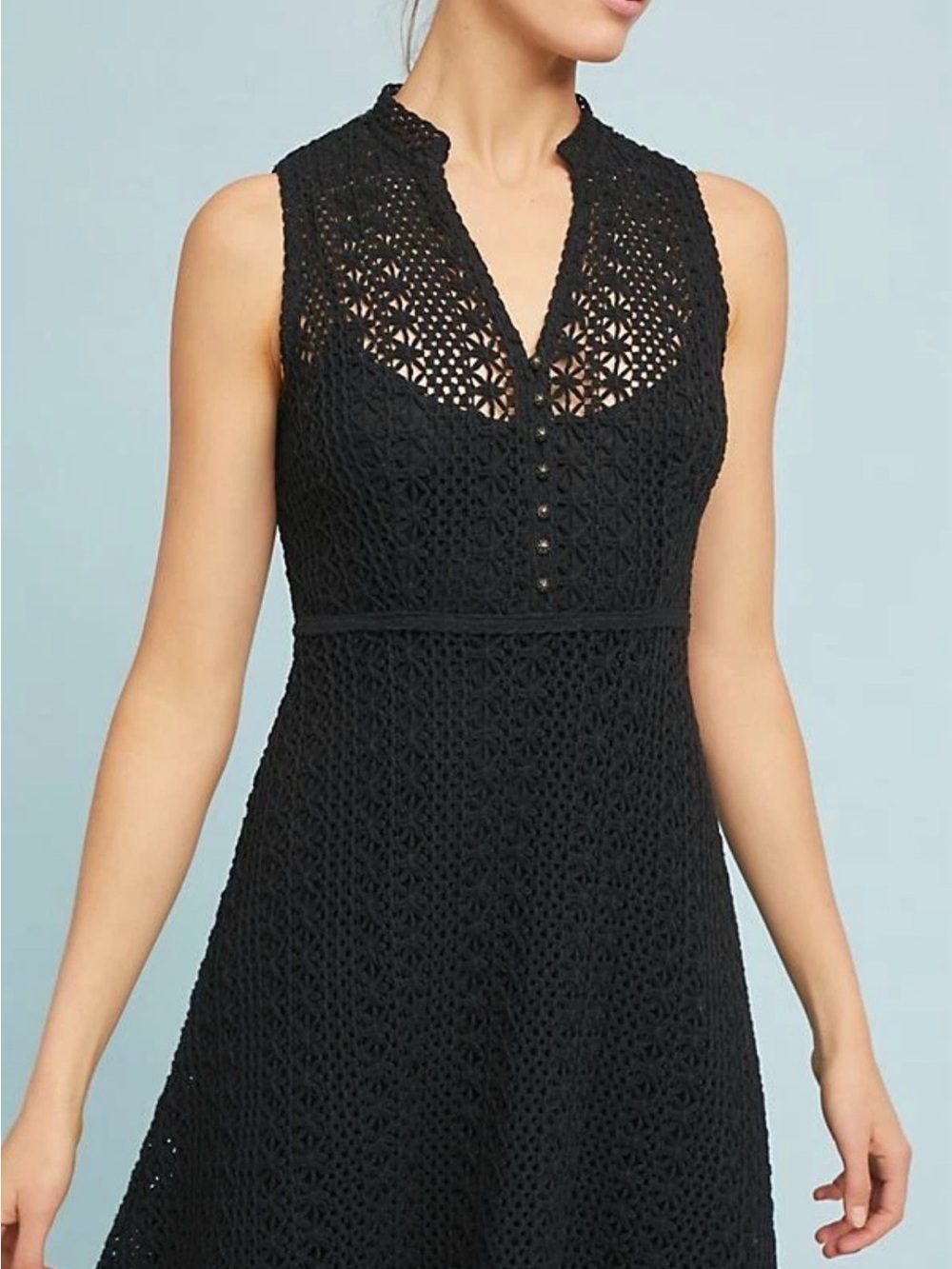 Anthropologie crochet lace evelyn meadow rue Black Midi Dress - Picture 2 of 5